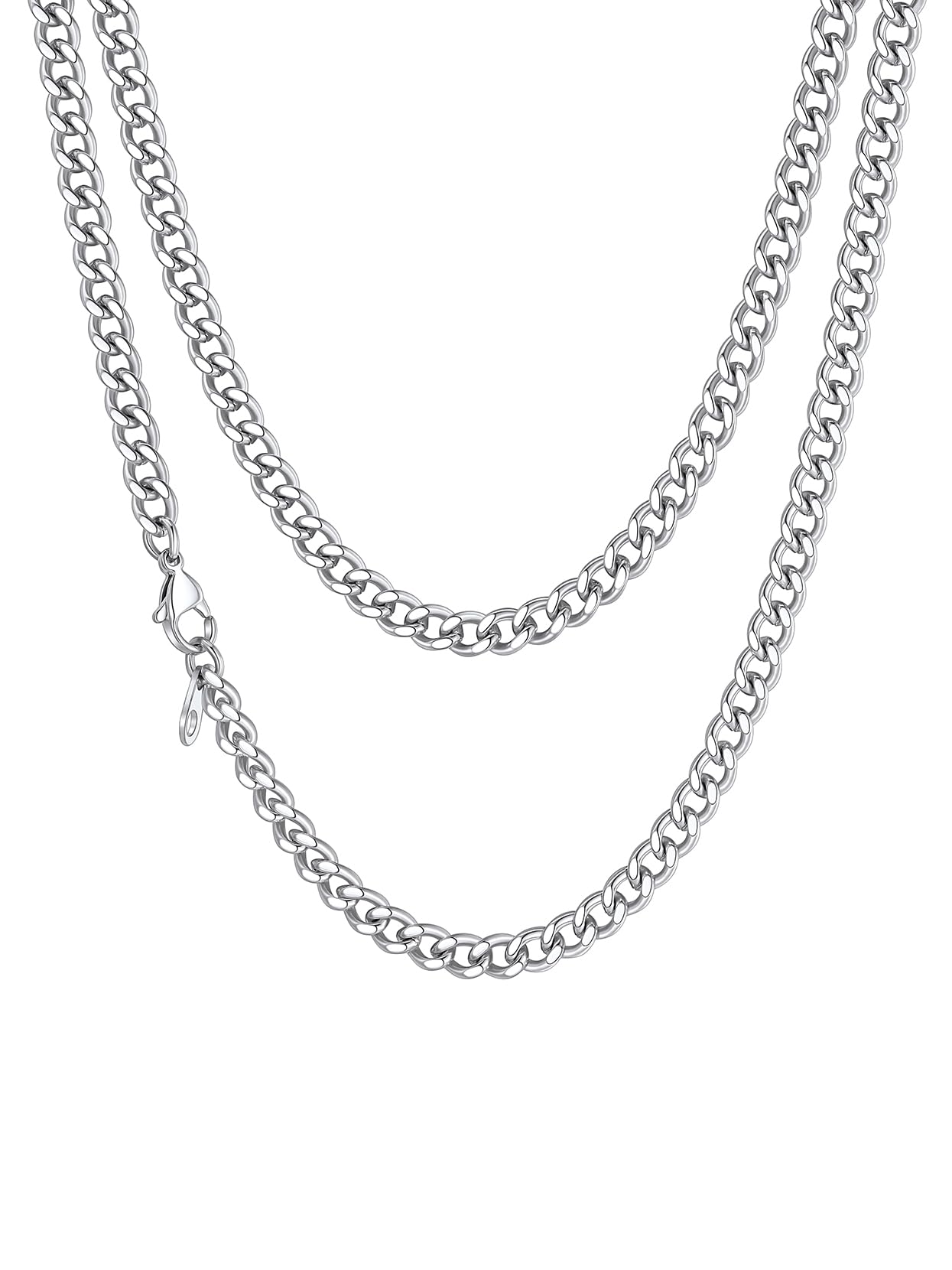 Richsteel Silver Chain Mens Cuban Jewellery 3mm Thin Chains Stainless Steel Miami Curb Necklace Strong Link Jewellery 28" inches