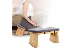 JFNoraiva Meditation Bench, Folding Meditation Chair with Cushion, Bamboo Meditation Stool with Anti-Slip Mat, Adjustable Yoga Stool with Curved Bottom Edges, Prayer Bench