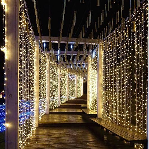 Neretva Window Curtain Lights, 304 LEDs String Fairy Lights, 8 Modes Linkable, Fairy Twinkle Starry Lights for Party Wedding Home Patio Lawn Decoration,Remote Control Included (Warm White)