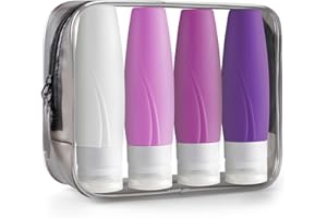 INSFIT Portable Travel Bottles TSA Approved, 3oz Leak Proof BPA Free Silicone Cosmetic Travel Size Toiletry Containers, Squeezable Silicone Tubes, Refillable Bottles for Shampoo 4 Pack Purple
