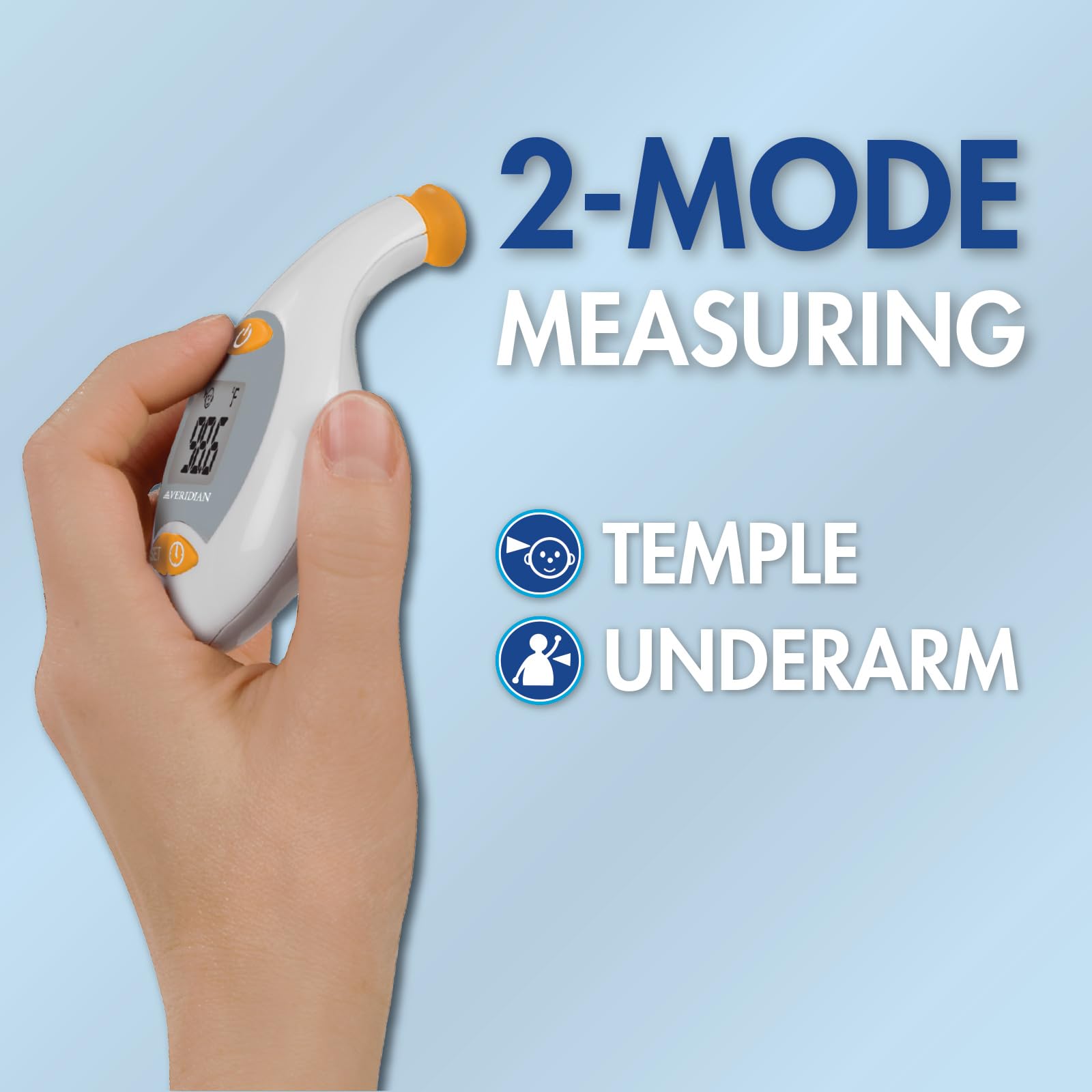 Veridian Healthcare Temple & Underarm Thermometer | Infrared Measurements | Fast 4-Second Readout | Fever Alert | Backlit Display | Programmable Timer | 1-Year Warranty