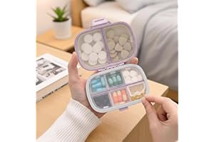Pill Organizer Portable Medicine Dispenser, Moisture-Proof Travel for Vitamin,Medicine,Supplements(Purple)