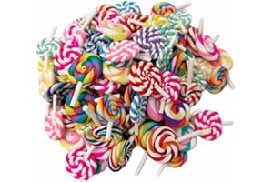 RSACCSKY 100pcs Slime Charms Resin Fake Candy Lollipop Charms Kawaii Cute Set Mixed Assorted Sweets Flatback Slime Beads Making Supplies for DIY Craft Making and Ornament Scrapbooking