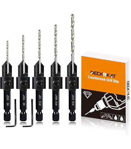 Meichoon Lot De 5 Forets Coniques 3 En 1 Réglables Avec Clé - Outils Fraisage Vis Pour Bois 5# 6# 8# 10# 12#