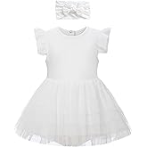O2 BABY Organic Cotton Baby Girls Tutu Dress Baby's Tulle Dress with Headband Outfit Set 0-24Months