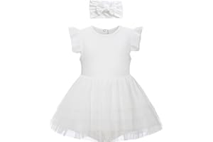O2 BABY Organic Cotton Baby Girls Tutu Dress Baby's Tulle Dresses Ruffle Romper Jumpsuit with Headband Outfit Set 0-24Months