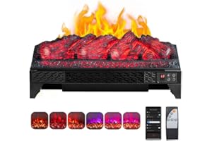 ROVSUN 23'' Electric Fireplace Insert w/Remote & WiFi Control, Faux Fireplace Logs w/Timer, Overheat Protection, Adjustable Flame and Brightness, CSA Listed for Home Living Room Bedroom, 1400W