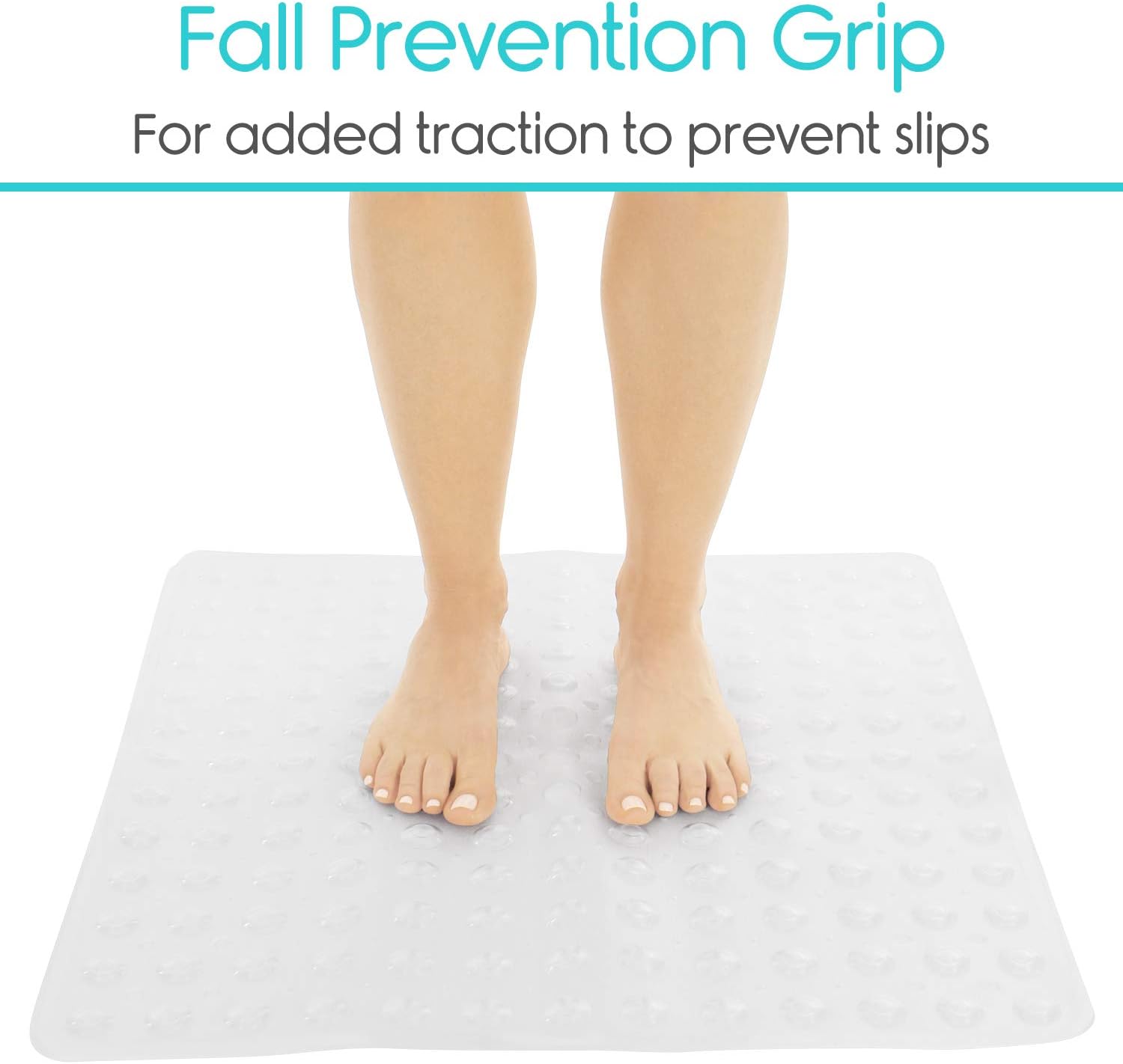 Vive Shower Stall Mat - Non Skid Bathtub Floor for Kids, Adults, Elderly - Square Bathroom Slipmat Bath Tub Suction Grip - Washable Non Slip, PVC: Health & Personal Care