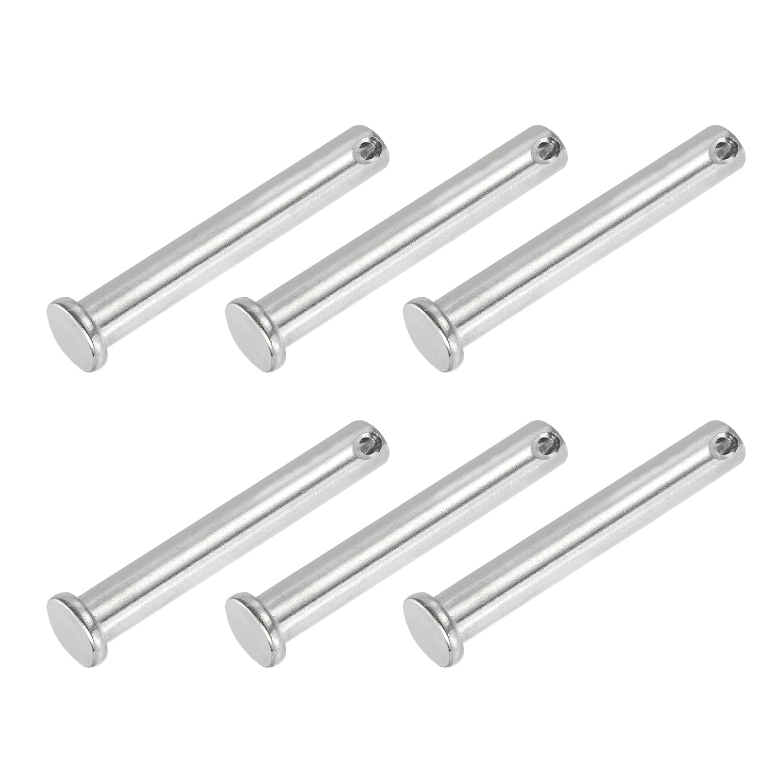 PATIKIL 10 x 70 Mm Single Hole Clevis Pins, 6 Pcs 304 Stainless Steel Flat Head Pin for Hitch Pin Lock Link Hinge Systems, Silver