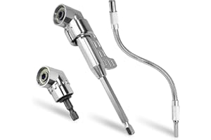 EGAAGEOI 3-in-1 Right Angle Drill Attachment Kit – 105 Degree Right Angle Drill Adapter and 1/4" Hex Shank Flexible Dirll Bit Extension for Impact Drivers, DIY Projects and Automotive Repairs in Tight Spaces