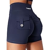 YEOREO CoreFlex Scrunch Workout Shorts with Pockets for Women 4.5" High Waisted Cargo Gym Biker Shorts Tummy Control Yoga