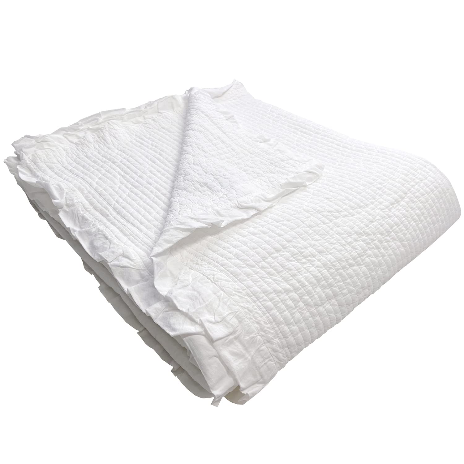 Photo 1 of 100% Cotton Frilled Bed Coverlet, Blanket – Twin Size Bed 63 x 83” - Pigment Washed Soft & Breathable Quilted Blankets for Bed and Couch – Lightweight Bed Coverlet for All Seasons (Off-White)
