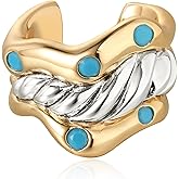 LADYGD Ear Cuff Earrings for Women 14K Gold Plated Created Turquoise Cubic Zirconia Sparkling Boho Hollow Huggie Ear Cuffs Non Piercing | Clip On Cartilage | Single