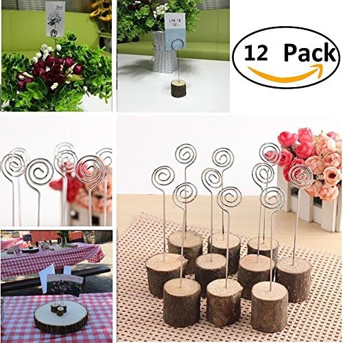 12 PCS Hardwood Holders Card Paper Note Clip Wedding Table Card Photo,Picture, Memo, Card, Business Card Clip By MFCreative (Wood Holder)