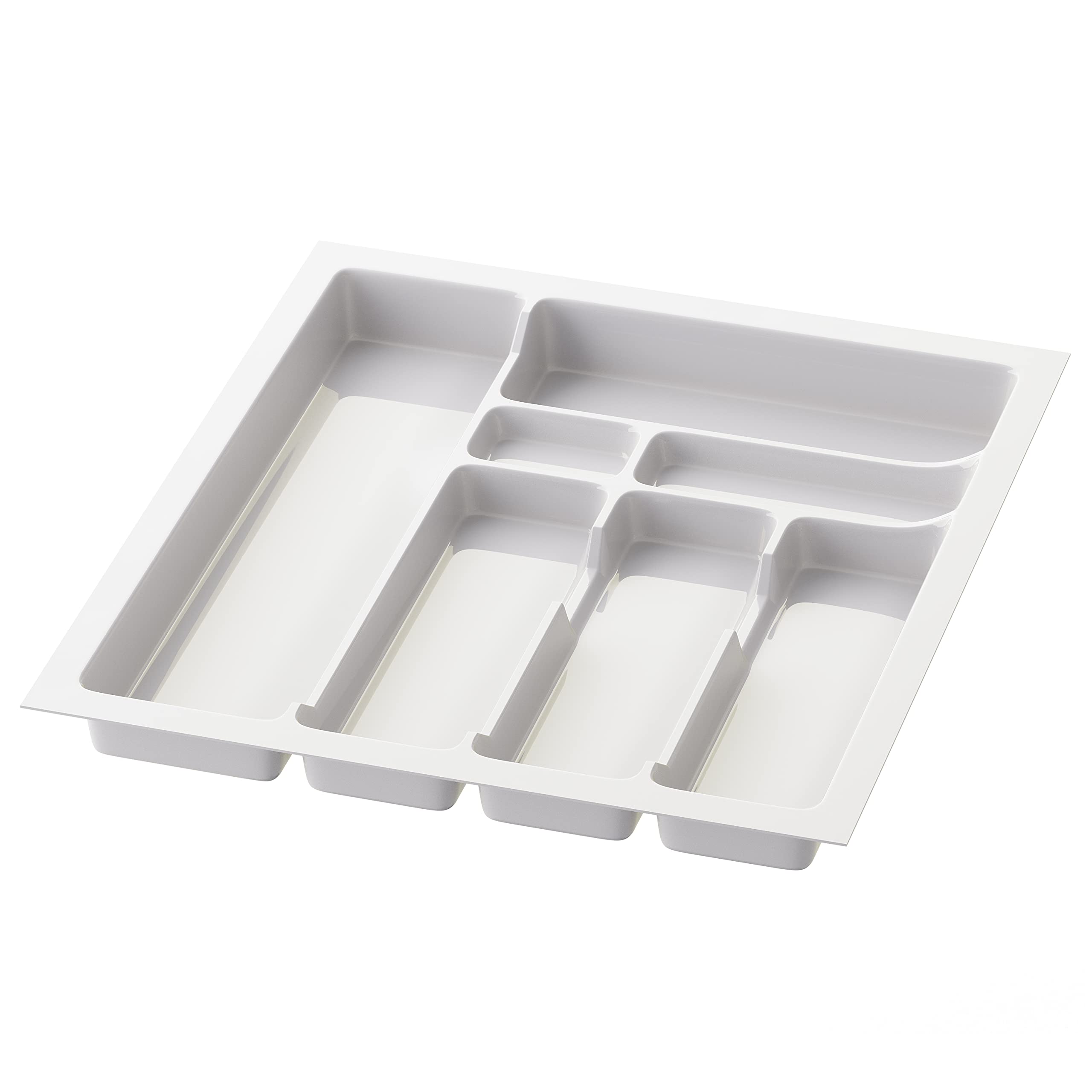 Sossai Divio Cutlery Insert for 50cm Wide Drawers, 43x49cm - Cutable, 7 Compartments, White, Plastic Cutlery Tray for Drawers