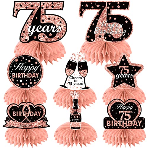 Rose Gold 75th Birthday Decorations Table
