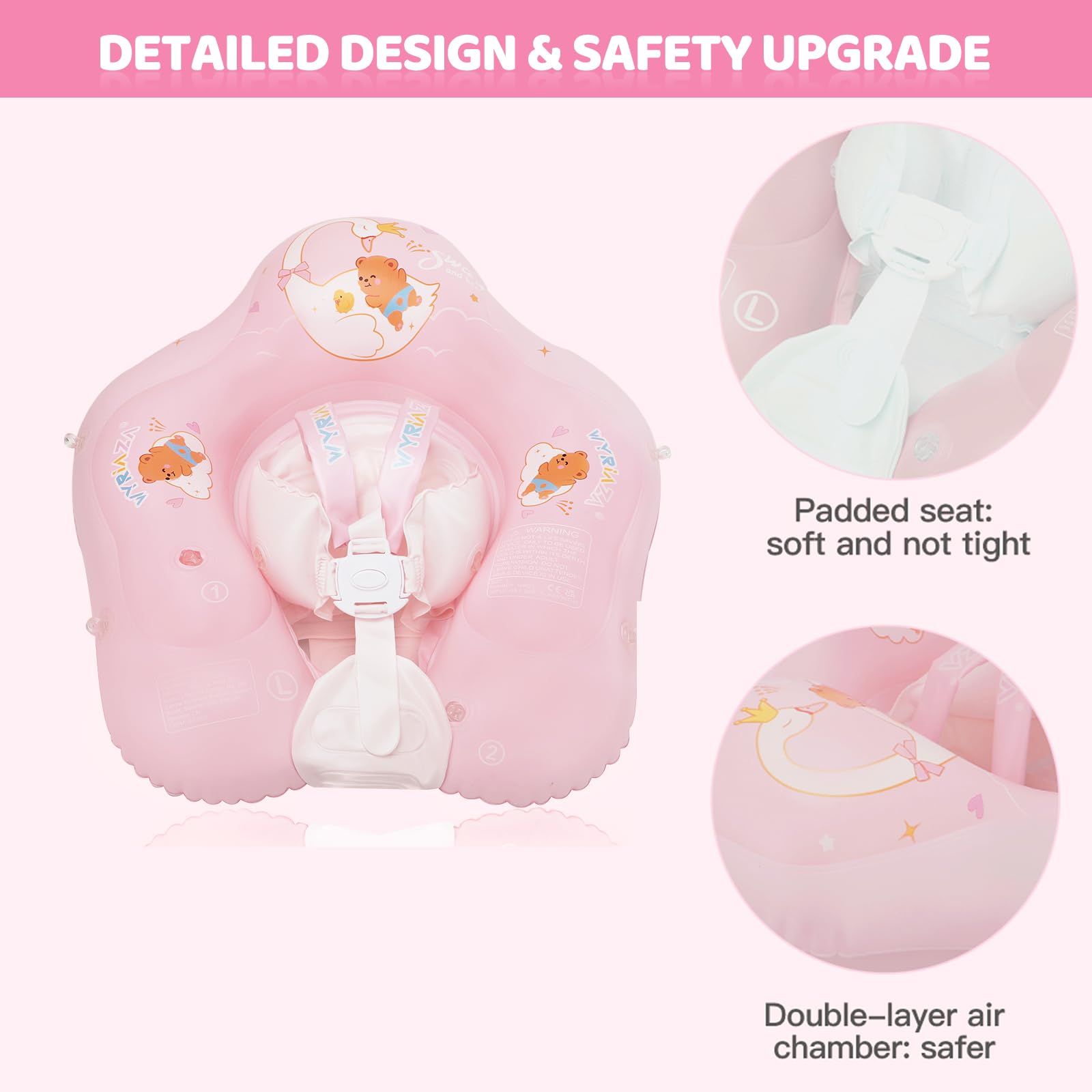 WYRIAZA Baby Schwimmring mit Abnehmbarem Sonnenschutz, Schwimmhilfe Baby ab 3 Monate bis 36 Monate (1 bis 3 Jahre), Schwimmring Baby mit UV-Schutz UPF 50+, Schwimmreifen Baby (Rosa, L(6–36 Monate)) 5