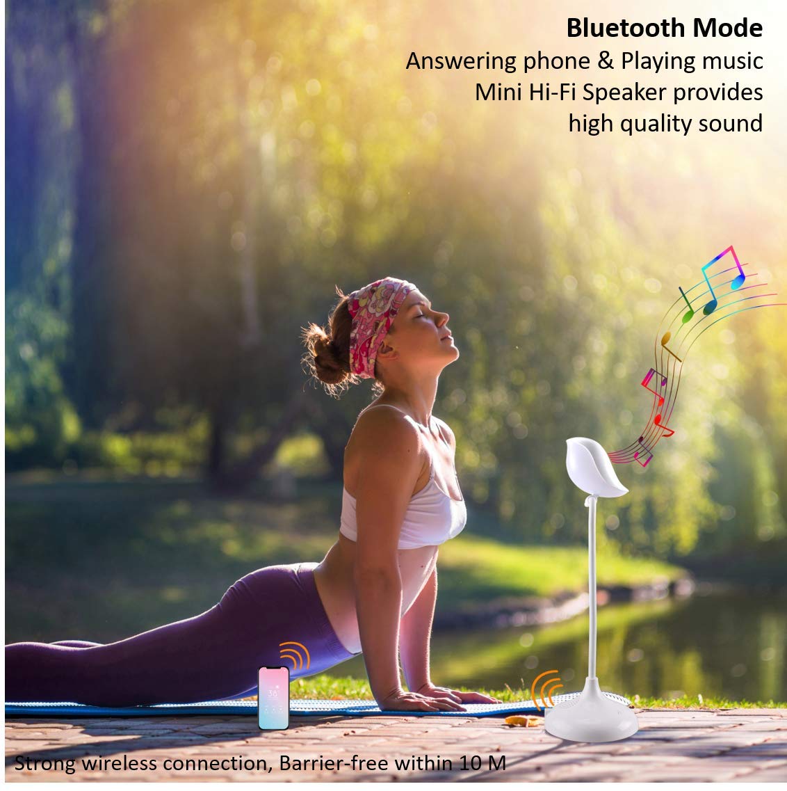 Songbird Reading Table Lamp with Wireless Bluetooth Speaker Touch Dimmable 3-Level Adjustable Brightness Flexible Gooseneck Bedside Lamp Eye-care LED Light with Lithium Battery USB Charge Portable (Warm White)