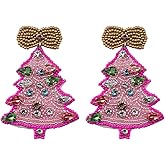 Beaded Christmas Tree Earrings for Women, Handmade Beaded Xmas Dangle Earrings, Lightweight Xmas Tree Earrings for Christmas Holiday Jewelry Gifts