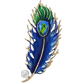 MLEPUS Rhinestone Blue Green Feather Brooch Pin for Women Girls Fashion Enamel Pearl Vintage Bird Animal Peacock Feather Brooch Lapel Pin Elegant Dress Accessories Wedding Christmas Birthday Jewelry Gifts