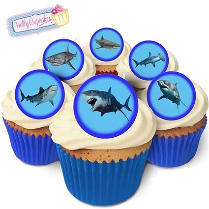 24 Fabulous Pre Cut Edible Wafer Cake Toppers Sharks Amazon Com