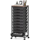 SYKIARIOL Rolling Cart with Drawers,10 Drawer Rolling Cart,Storage Cart,Utility Cart,Teacher Cart for Classroom Storage,Craft Cart with Wheels and Wooden Tabletop,Black