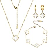 Otdwsd 18K Gold Plated Lucky Clover Jewelry Set Black White and Red Four Leaf Clove Bracelet Necklace and Earrings Fashion Birthday Gifts for Women