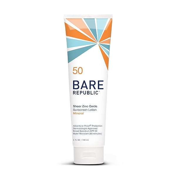 BARE REPUBLIC SPORT MINERAL SUNSCREEN SPF 50 SUNBLOCK BODY LOTION, FREE OF CHEMICAL ACTIVES, VANILLA COCO SCENT, 5 FL OZ