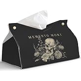 PaJiaNi Gothic Skull Tissue Box Cover Rectangle for Halloween Desk Decor | Catholic Toilet Paper Box Holder,Memento Mori Decorative Facial Paper Case for Living Room Bathroom Kitchen Office