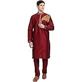 SKAVIJ Men's Kurta Pajama 2-Piece Set – Art Silk Party Wear Festive Dress Suit
