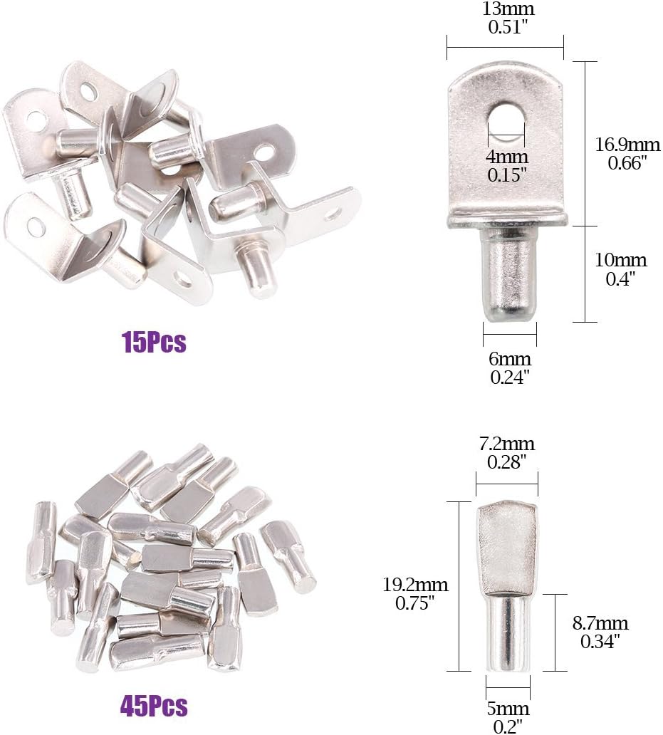 Swpeet 120Pcs 4 Styles Shelf Pins Kit, Top Quality Nickel Plated Shelf Bracket Pegs Cabinet Furniture Shelf Pins Support for Shelf Holes on Cabinets, Entertainment Centers: Home Improvement