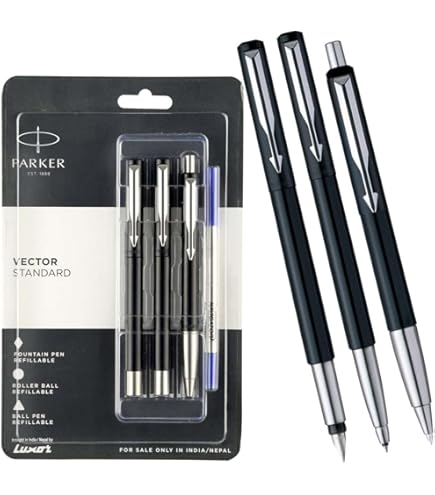 Parker Vector Stylo à Bille Acier Doré - Pointe Fine, Encre Bleue, Neuf Emballé