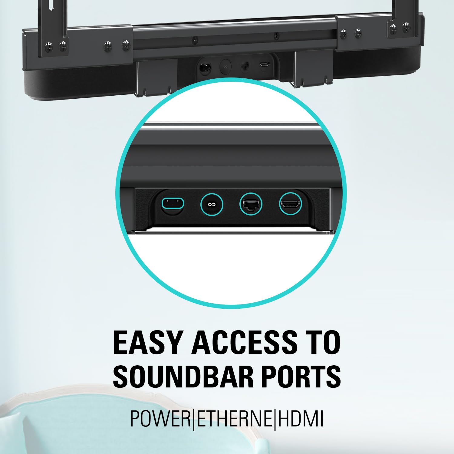 Mounting Dream Soundbar Mount with Easy Access Design for SONOS Beam, SoundBar Bracket with Sliding Block Fits TV up to VESA 600x400mm, Compatible with The Beam Constructed of Duty Aluminum Profile