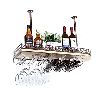 Ceiling Hanging Mounted Solid Wood Wine Rack Luxury Wine Glass