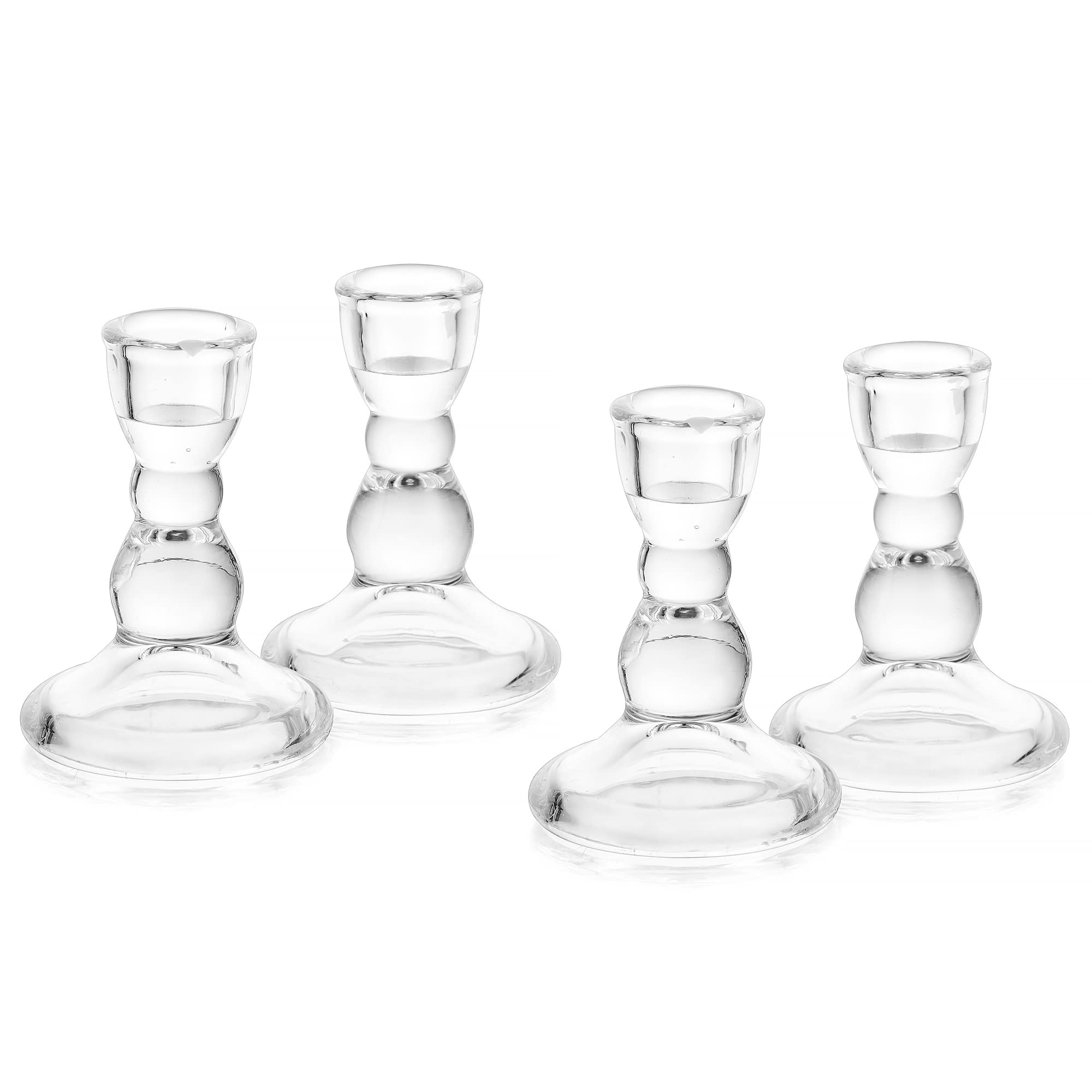 Glass Taper Candle Candlestick Holders, 4Pcs Glasseam Clear Candle Stick Holder Set Bulk Decorative Christmas Candlesticks Holder for Dining Table Centrepiece for Dinner Wedding Living Room