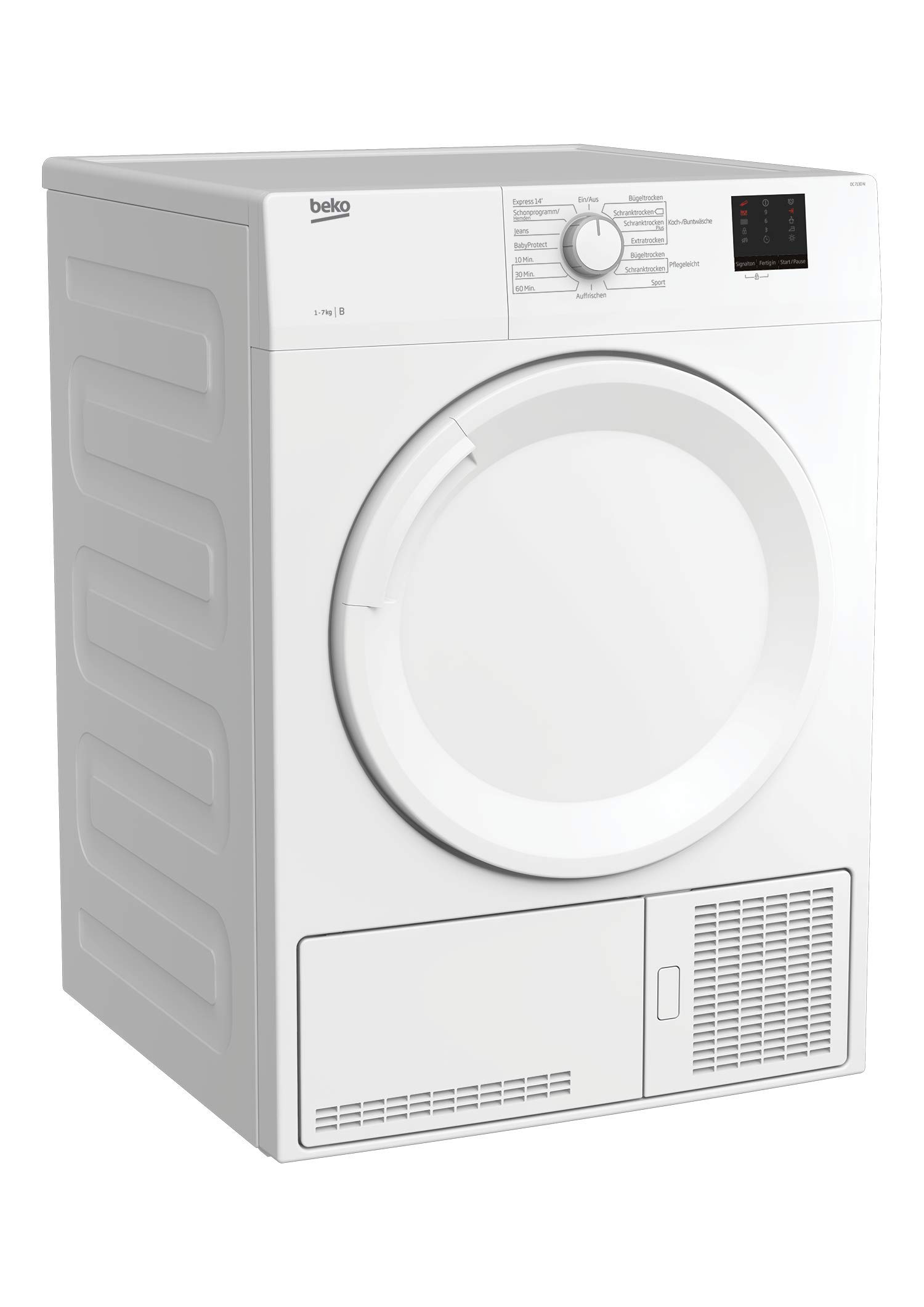Beko DC 7130 N Kondenstrockner, 7 kg, G100, Elektronische Feuchtemessung, Automatischer Knitterschutz, AquaWave-Schontrommel, 15 Programme, Express Programm 2