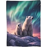 Turamurra Polar Bear Blanket 60"x50" for Men Women Aurora Polar Bear Animal Gifts for Polar Bear Lover Soft Fuzzy Flannel Polar Bear Throw Blanket Polar Bear Decor Plush Gift for Birthday Valentines