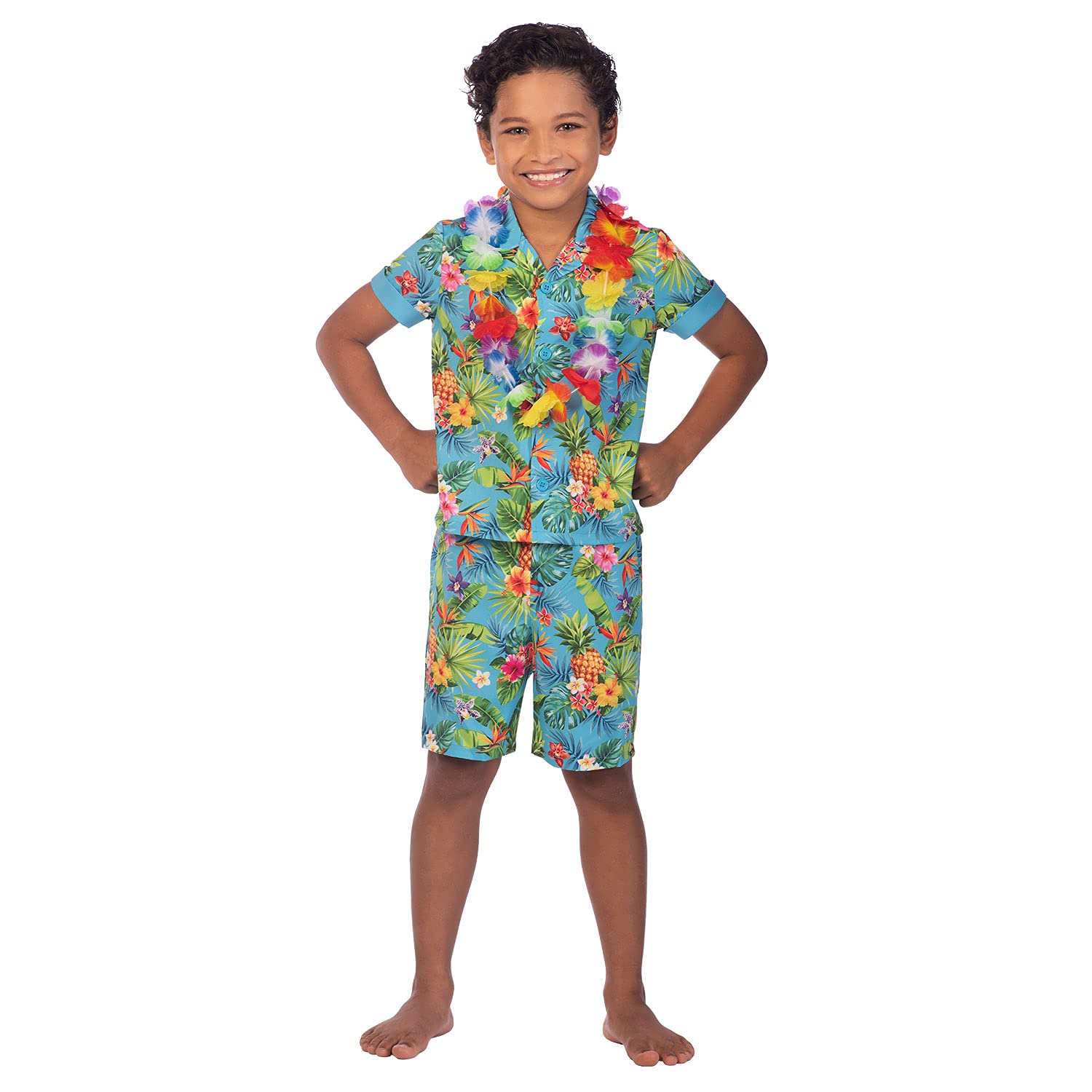 (PKT) (Fix 1/1) (9911433) Child Boys Hawaii Set Blue Costume (6-8yr)