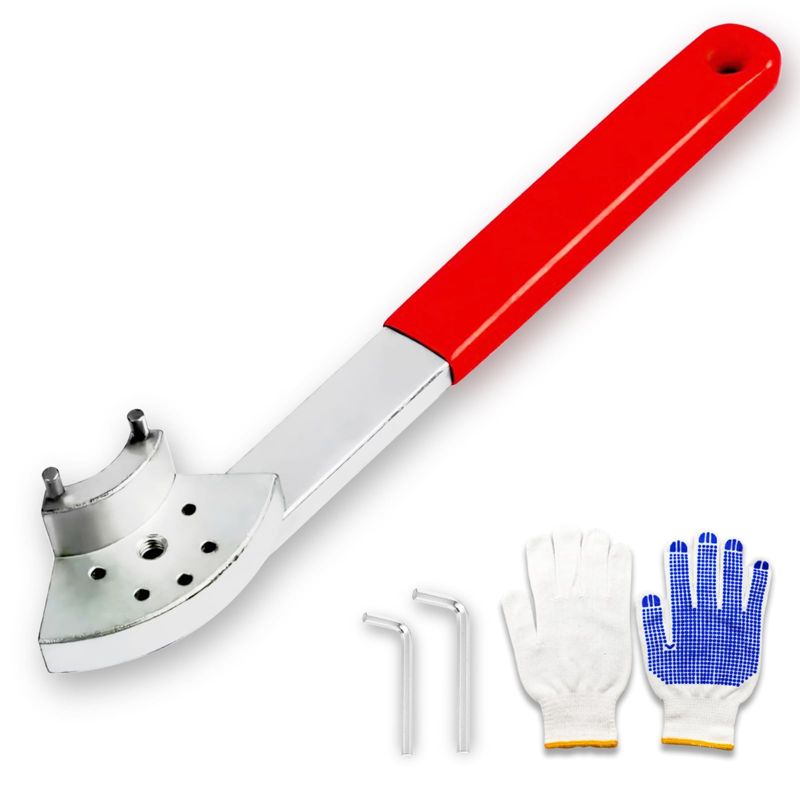Photo 1 of Tension Adjuster Pulley Wrench Tool, Engine Timing Belt Tensioner Wrench, 5 Variable Positions Tension Pulley Spanner for VAG vehicles (Red)