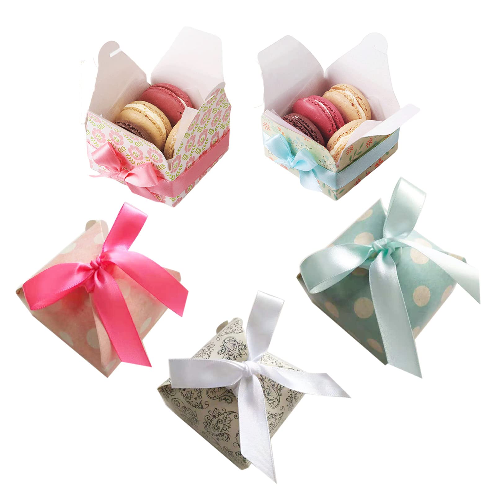 25 Pieces Gift Boxes,Sweet Candy Favour Boxes with Ribbon,Small Treats Boxes for Wedding Birthday Party Christmas 5 Colors
