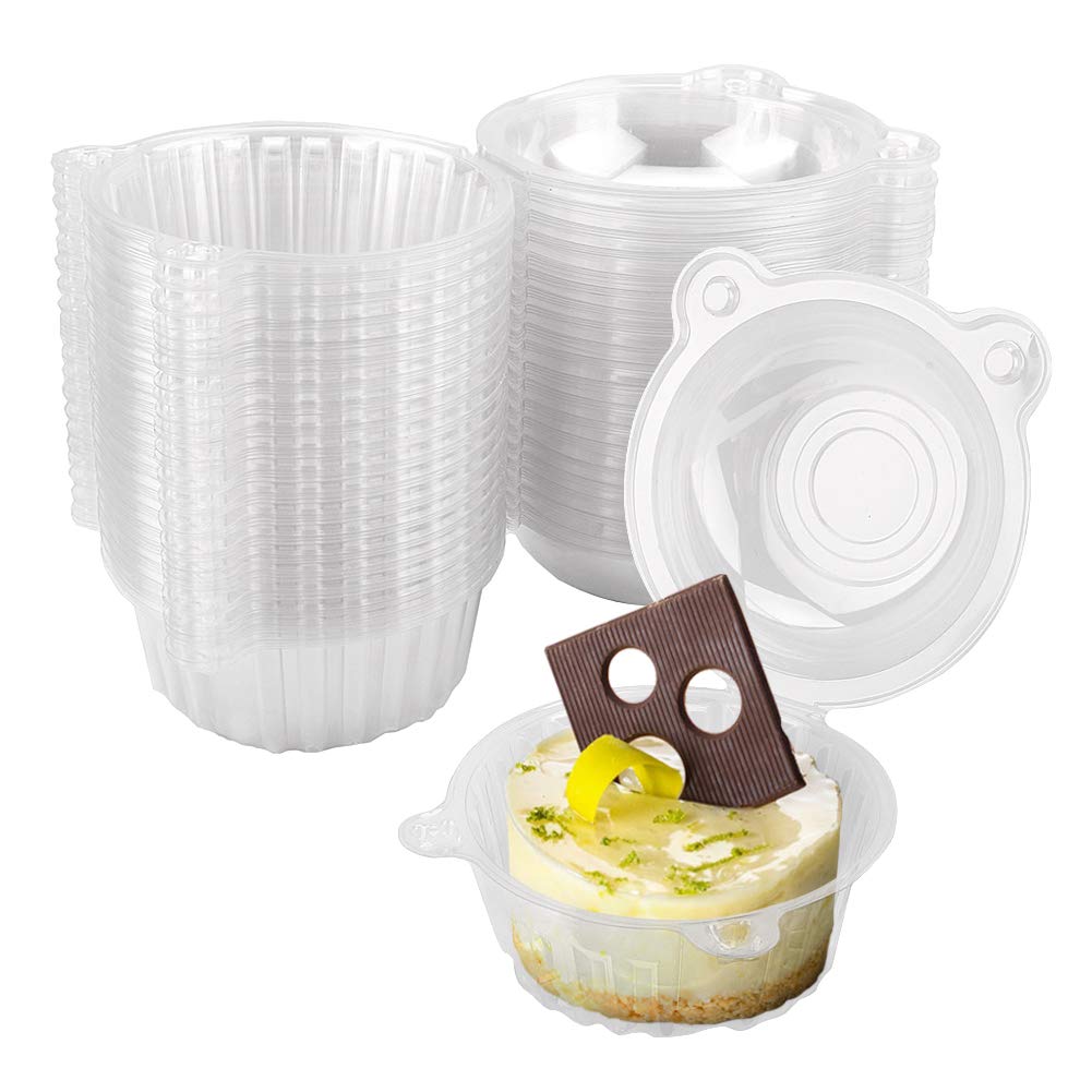 100 Pieces Clear Cupcake Boxes, Disposable Cupcake Pods 4.4 Inch Individual Cupcake Holders for Home Baking, Party, Wedding, Cake Shop