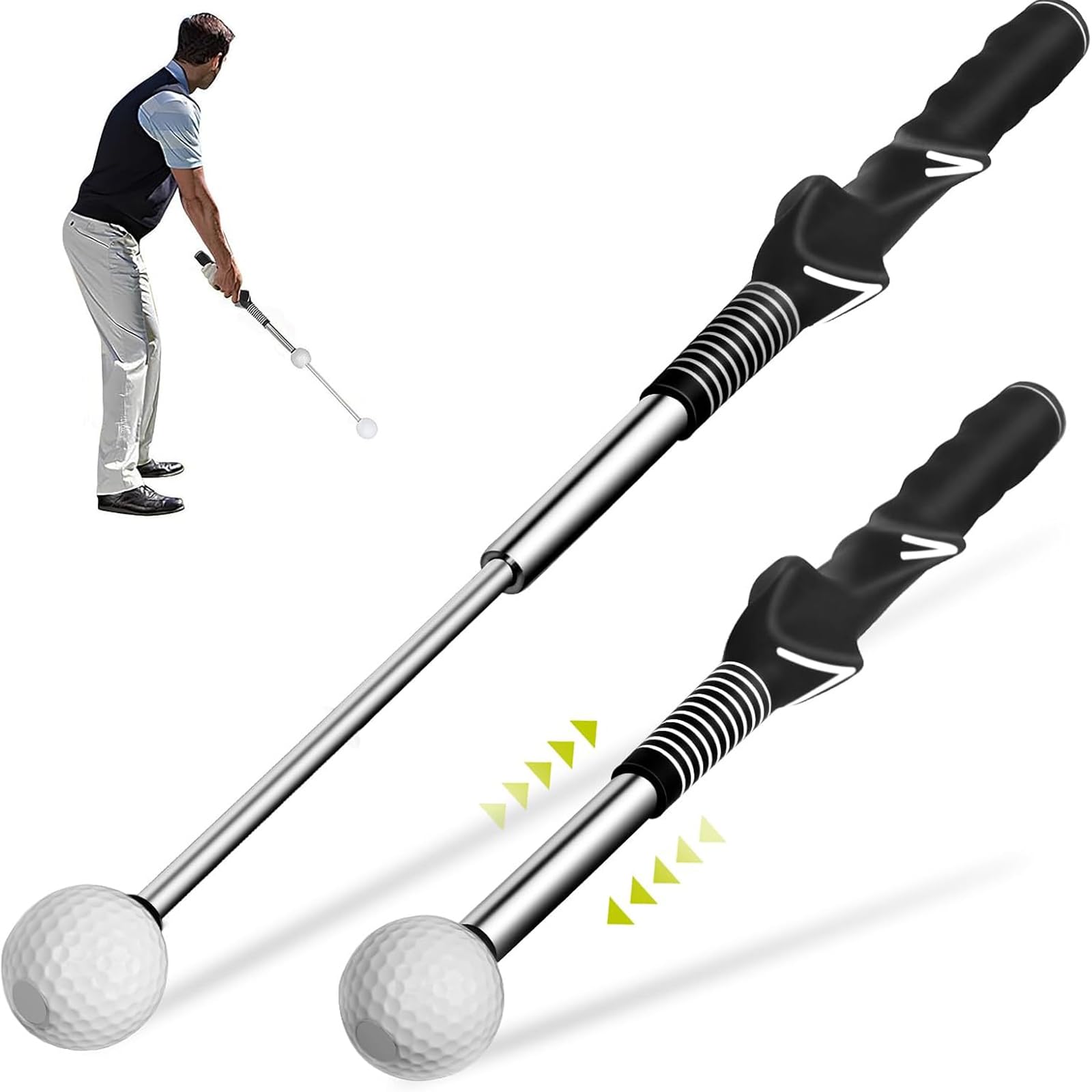 JIMITOP Retractable Golf Swing Training Aid,Rhythm Click Sound Warm Up Golf Swing Trainer,Golf Grip Trainer Attachment -Strength & Tempo Training for Chipping Hitting,Golf Accessories for Men