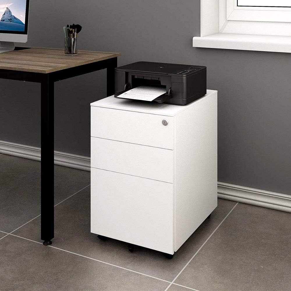 3 Drawers Mobile File Cabinet White Office Storage Filing ...