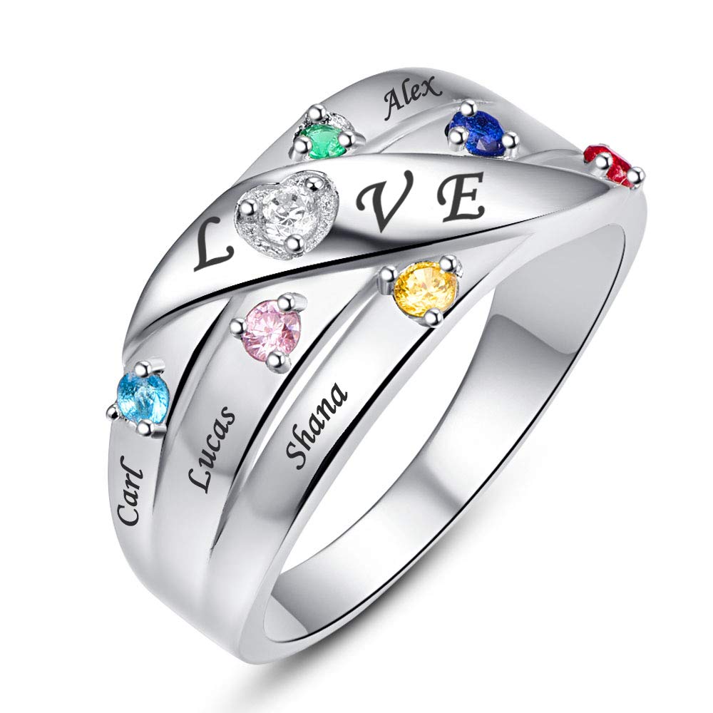 BONLAVIE Silver Rings for Her Promise Rings Round Cut Created Sapphire and Ruby Twisted Stacking Eng
