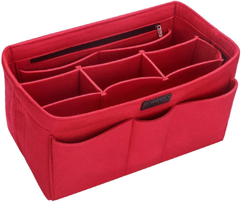 Ropch Handbag Purse Organizer Felt Insert Bag with Multi-Pocket Travel Tote Bag for Women, Red, M