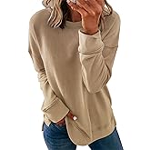 Smile Fish Women's Crewneck Sweatshirt Long Sleeve Side Split Tunic Tops Relaxed Fit Fall Shirts