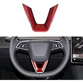 FANXIN Genuine Carbon Fiber Steering Wheel Cover Fit for Tesla Model 3 Highland 2024 2025, Model 3 Highland Accessories, Steering Wheel Trim Cover (Red Twill Weave)
