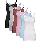 Bencailor 6 Pcs Women's Long Tank Tops, Long Camisole Workout Tops for Adjustable Spaghetti Strap Women Camis Undershirts