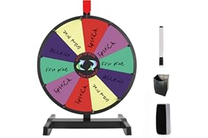 Hooomyai 15 inch Tabletop Spinning Prize Wheel 10 Slots with Durable Base Stand Spin Wheel for Prizes Classroom Game Spinner Wheel with Dry Erase Markers and Eraser for Carnival Trade Show Party