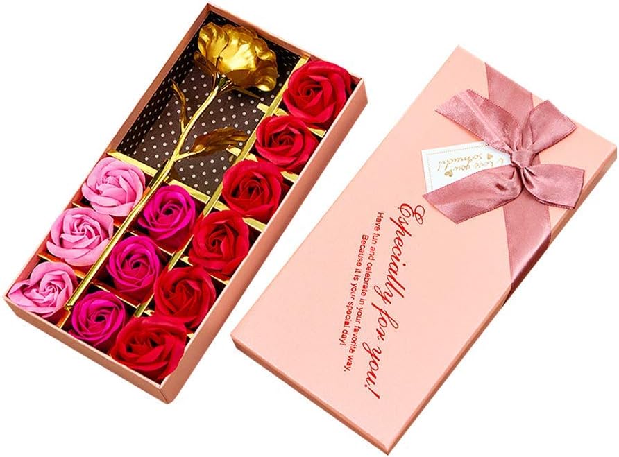 Txyk Romantic gifts 12pcs Soap Rose and 24k Gold Foil Rose Flowers Petals Set with Gift Box for Valentine's Day,Mother's day,Women's Day,Wedding,Birthday,Memorial Day (Pink)